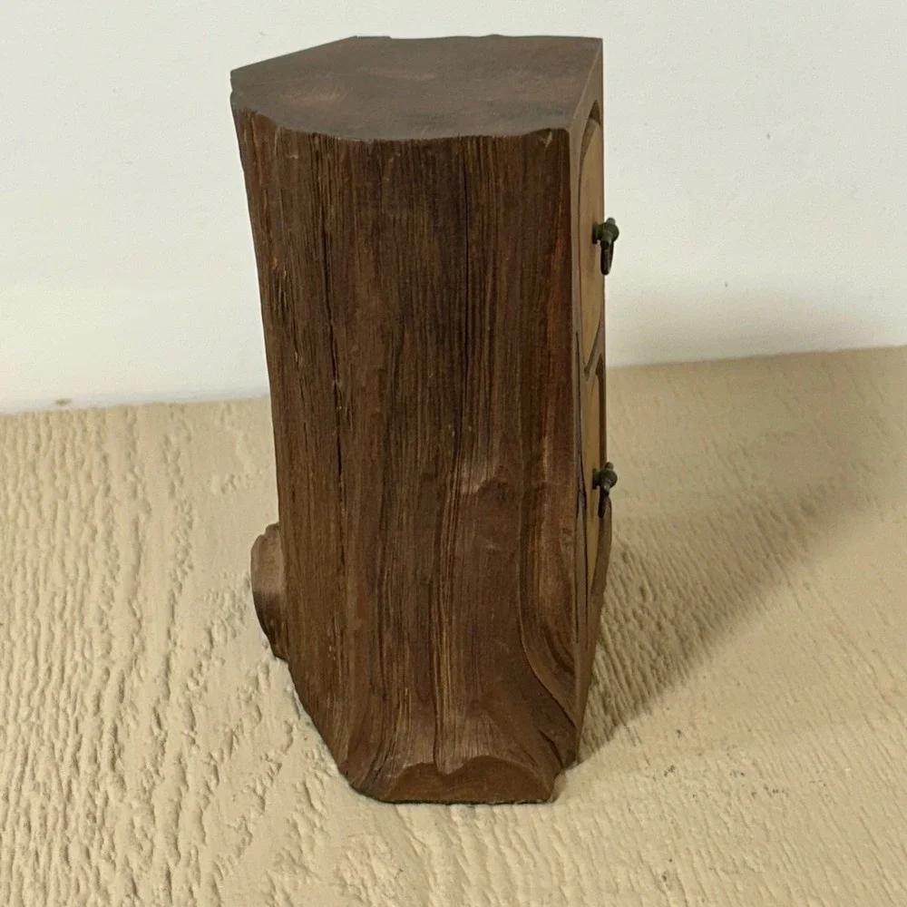 Western Post Holes Wood Jewelry Box 8in Brown Rustic Tree Stump 2 Drawer Trinket